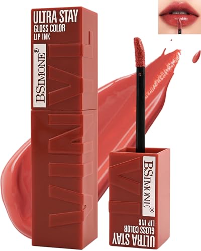 Flüssiger Lippenstift Glänzend, Non-Transfer Liquid Lipstick Langanhaltender Wasserfester Nicht Klebender, SuperStay Glossy Natürlich Finish Vinyl Ink Lippen Make Up mit 16 Stunden Halt für Frauen-12 von LYSdefeu