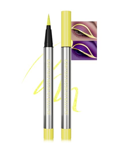 Glitter Flüssiger Eyeliner Wasserfest, UV Neon Liquid Eyeliner Hält,Metallic Glitzer Bunt Langanhaltend, Einfache Anwendung und Hochpigmentierter, Trocknend Kreiert Definierte Linien,Vegan-01 Gelb von LYSdefeu