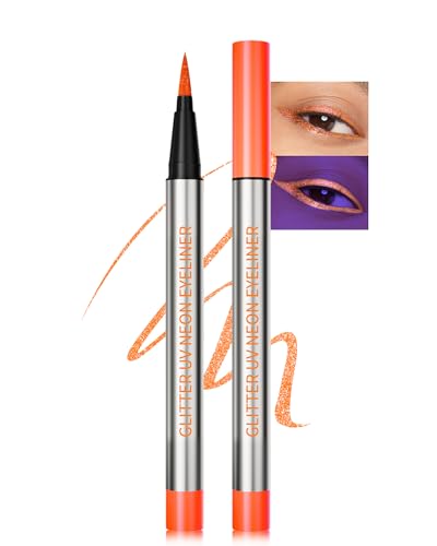Glitter Flüssiger Eyeliner Wasserfest, UV Neon Liquid Eyeliner Hält,Metallic Glitzer Bunt Langanhaltend, Einfache Anwendung und Hochpigmentierter, Trocknend Kreiert Definierte Linien,Vegan-04 Orange von LYSdefeu