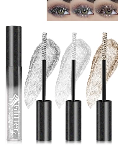 Glitter Mascara-3 Farben Silber Weiß Gold Metallisch Glitzer Wimperntusche,Glänzende Diamant Langlebige Volumizing Curling Verlängerung Wimpern, Wischfester Schimmern Augen Makeup Set Für Frauen-1+4+6 von LYSdefeu