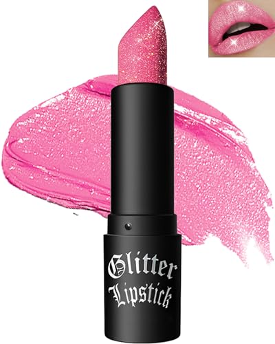 Glitzer-Lippenstift, Wasserdichter Lang anhaltender Lipgloss, Diamond Metallic Funkelnder Matt Lippenstift, Matte Glitter Lipstick Lip Gloss für Frauen Lippen Make-up, Geschenk zum Frauentag -05Pink von LYSdefeu