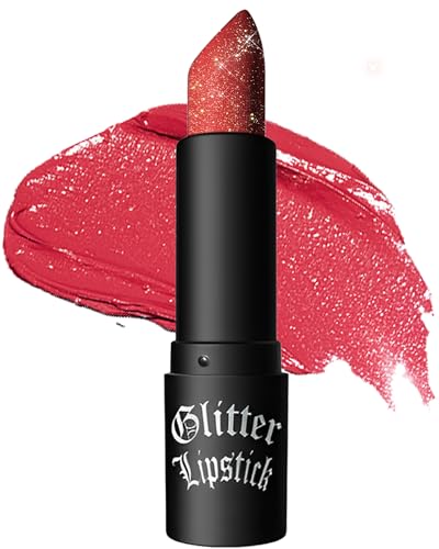 Glitzer-Lippenstift, Wasserdichter Lang anhaltender Lipgloss, Diamond Metallic Funkelnder Matt Lippenstift, Matte Glitter Lipstick Lip Gloss für Frauen Lippen Make-up,Geschenk zum Frauentag -03 Rot von LYSdefeu