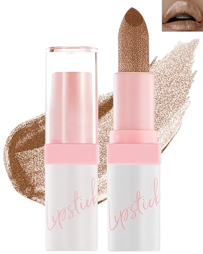 Glitzer-Lippenstift,Matt Glänzend Lippenstifte Gold Braun Wasserdichter Lang anhaltender, Metallic Funkelnder Glossy Lippenstift, Seidener Nicht Klebender Glitter Lipstick Für Frauen Lippen Make up-08 von LYSdefeu