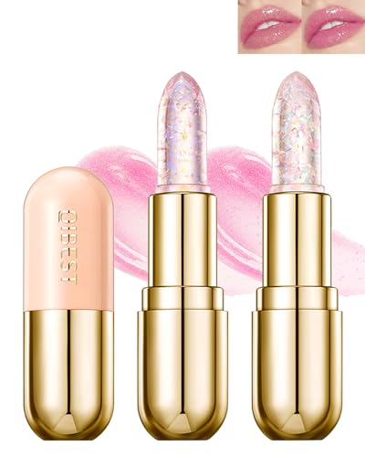 Glitzer Lippenstift-2Stück Jelly Magic Temperature Farbwechsel Lippenbalsam,Langanhaltende Wasserdichte Schimmern Pink Lip Balm Stain, feuchtigkeitsspendend Magische Lipgloss Lipstick Make-up-3+4 von LYSdefeu
