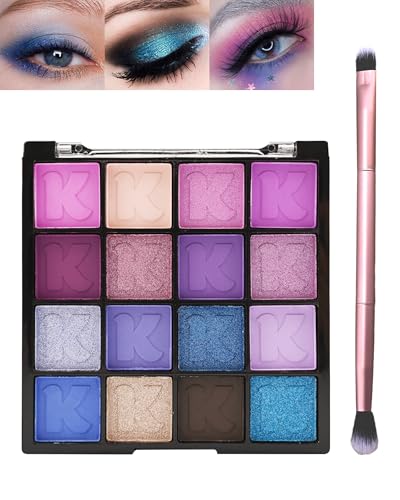 Lidschatten Palette-16 Farben Lidschatten Matt Schimmernde und Pinsel, Eyeshadow Wasserfestes langanhaltendes, Blau Lila Lidschattenpalette mit hochpigmentierten Farben für verführerische Augen-Set01 von LYSdefeu