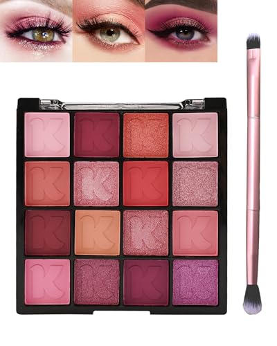 Lidschatten Palette -16 Farben Lidschatten Matt Schimmernde und Pinsel, Eyeshadow Wasserfestes langanhaltendes, Rosa Rot Lidschattenpalette mit hochpigmentierten Farben für verführerische Augen-Set03 von LYSdefeu