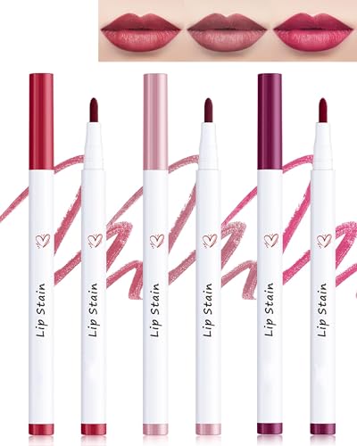 Lip Tint Stain Marker Pen Set-3pcs Wasserfester Matte Marker Lipliner, Long Lasting Colour Lippenstift, Hochpigmentierter Lippenkonturendtift,No-Transfer Lipgloss, Natürlicher Tattoo Matt Effekt-1+3+6 von LYSdefeu