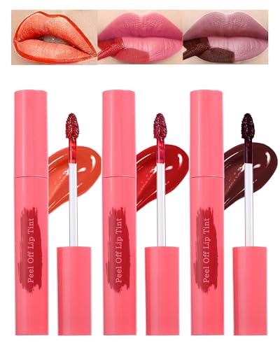 Lip Tint Stain Peel Off Set-3 Farben Lipstain, Langlebiger Wasserdichter Peel Off Lipliner, Matte Nude Magic Tattoo Lipgloss, Highly Pigmented Abziehbarer Liptint, Lip Gloss Lippen Make Up Set-1+3+5 von LYSdefeu
