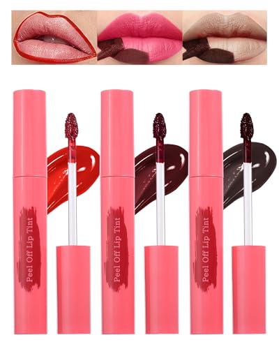 Lip Tint Stain Peel Off Set-3 Farben Lipstain, Langlebiger Wasserdichter Peel Off Lipliner, Matte Nude Magic Tattoo Lipgloss, Highly Pigmented Abziehbarer Liptint, Lip Gloss Lippen Make Up Set-2+4+6 von LYSdefeu