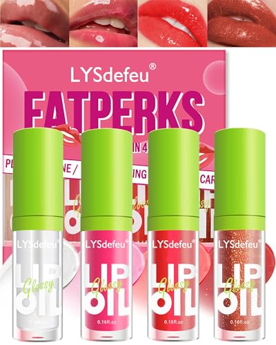 Lippenöl-4 Stück Professional Makeup Feuchtigkeitsspendender Getönter Lipgloss,Hydrating Plumper Lip Glow Oil Lip Stain Tint,Long Lasting Lippen Care Lippenöl,Lip Gloss Fat Lip Oil Drip-Set C von LYSdefeu