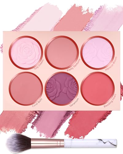 Rouge Palette mit Rougepinsel-6 Farben Matte Blush Puder, langanhaltende Schweißresistente Nicht Fettige Blush Glow Brighten Skin für Tägliches Make Up,Christmas Contour Pressed Powder Blush Palette-1 von LYSdefeu
