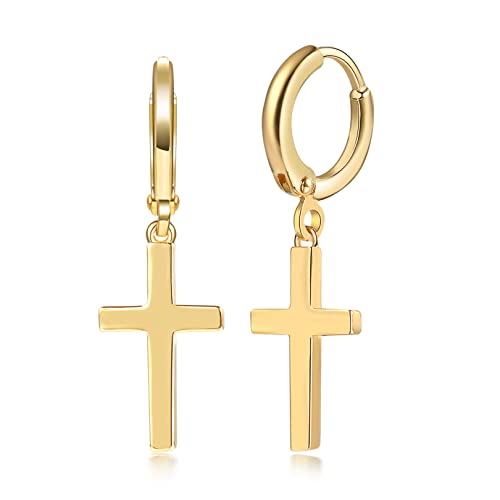 1 Paar Golden Creolen Silber 925 Klein für Damen | Kreuz Klein Ohrringe mit Anhänger Kreuz Klein Knorpel Creolen Ohrringe Set Piercingschmuck Weihnachten für Damen Herren von LYTOPTOP