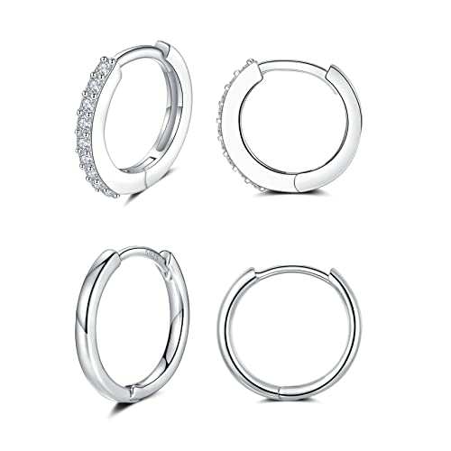 Creolen Silber 925 Klein Ohrringe Set für Damen Herren 8/10mm- Silber Klein Huggies Creolen Silber Zirkonia Damen Sterling Silber Pfosten Ohrringe Set Schmuck Geschenke für Oktoberfest Damen Herren von LYTOPTOP