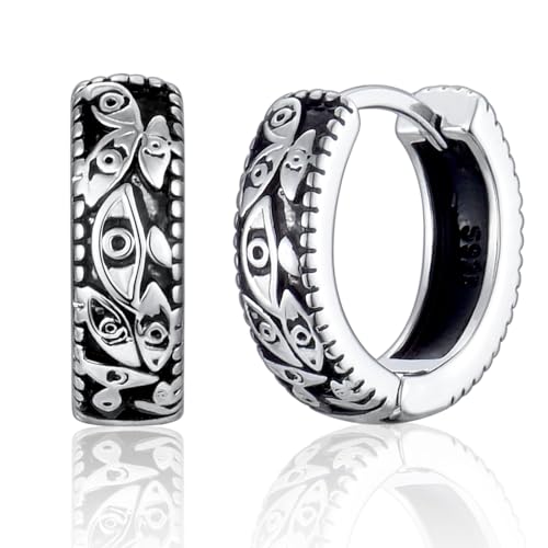 Creolen Silber Ohrringe für Herren - Kleine Schwarze Huggie Ohrringe (Auge des Teufels) von LYTOPTOP