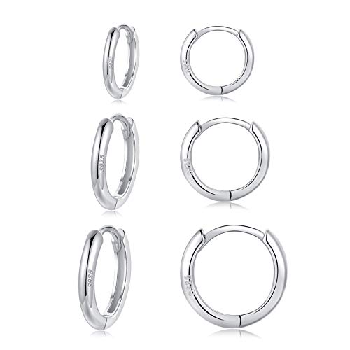 Damen Creolen Silber 925 Ohrringe Set- 3 Paar Hypoallergen Huggies Creolen Silber 925 Silber Klein Ohrringe Set Schlafen Knorpel Tragus Silber Schmuck für Damen Herren Geschenke 8/10/12mm von LYTOPTOP