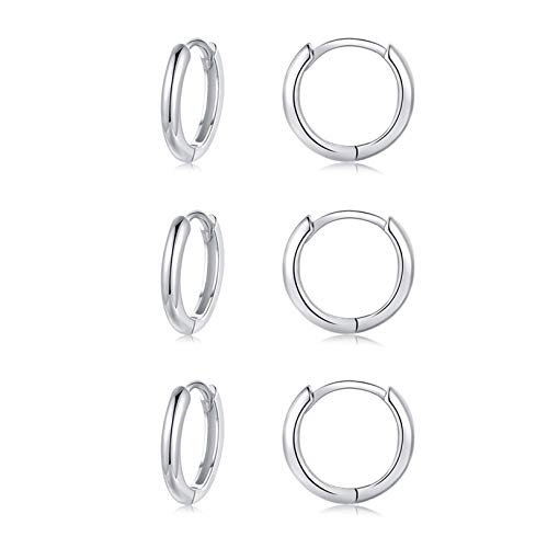 Damen Creolen Silber 925 Ohrringe Set- 3 Paar Huggies Creolen Silber 925 Klein Ohrringe Set Schlafen Knorpel Tragus Silber Schmuck für Damen Herren Geschenke Weinachten 8mm*3 von LYTOPTOP