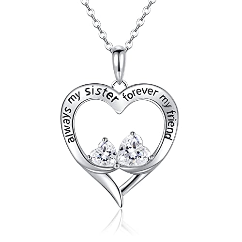 LYTOPTOP Herz Halskette Damen 925 Ketten | Schwester Silberkette Freunde Zwei Herzen Kette Silber Damen Ketten Schmuck Damen Geschenk für Frauen Mutter Weihnachten Geburstag mit Geschenkbox von LYTOPTOP