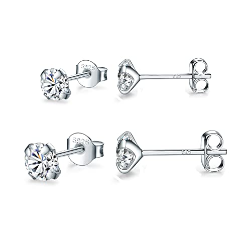 Klein Ohrstecker Silber 925 Ohrringe Set,2 Paar 925 Sterling Silber Runde Zirkonia Ohrstecker Ohrringe Hypoallergen Silber Sleeper Knorpel Stud Set für Damen Herren Mädchen 5/6mm von LYTOPTOP