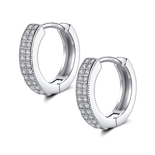 Kleine Silber Creolen Ohrringe für Damen Herren | 925 Sterling Silber Post Doppel-Reihe 5A Zirkonia Huggie Creolen Knorpel Helix Ohrringe, Piercings Schmuck (10mm) von LYTOPTOP