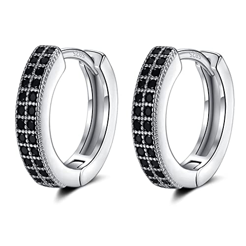 Creolen Silber 925 für Damen Herren | Kleine Ohrringe mit 5A Schwarz Zirkonia Knorpel Helix Silber Schlafen Ohrringe Frauen Schmuck 12mm von LYTOPTOP