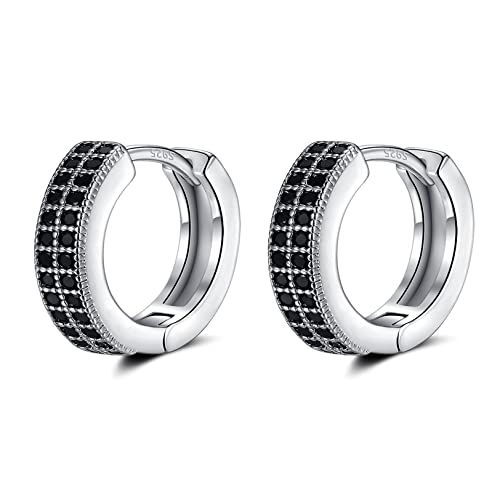 Kleine Silber Creolen Ohrringe für Damen Herren | 925 Sterling Silber Post Doppel-Reihe 5A Zirkonia Huggie Creolen Knorpel Helix Ohrringe, Piercings Schmuck (schwarz-8mm) von LYTOPTOP