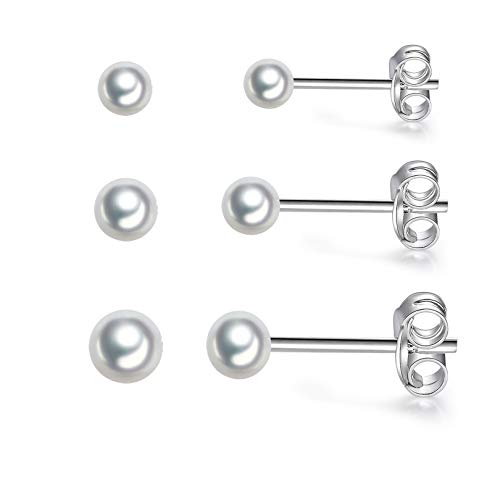 LYTOPTOP 3 Paar Perlenohrringe Damen Sterlingsilber winzige Perlen Kugel-Ohrstecker Set kleine Knorpel-Ohrringe für Damen und Herren 4mm/5mm/6mm von LYTOPTOP