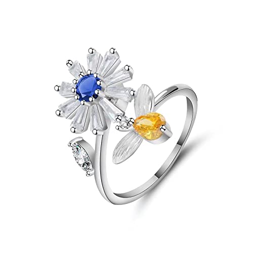 LYTOPTOP 925 Sterling Silber anti stress Ring Silber Frauen Ringe Verstellbar Angst Ring Drehung Blumen Trauringe Silberring Verlobungring Hochzeit Schmuck Geschenke mit Geschenkbox von LYTOPTOP