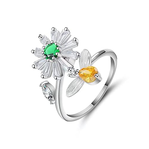 LYTOPTOP 925 Sterling Silber Anxiety Ring Silber Frauen Ringe Verstellbar Angst Ring Drehung Blumen Trauringe Silberring Verlobungring Hochzeit Schmuck Geschenke mit Geschenkbox von LYTOPTOP