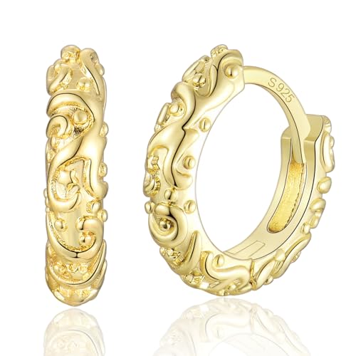 Ohrringe Gold Creolen für Damen Mädchen Herren Ohrringe Klein Huggie Creolen Hypoallergen Ohrringe mit Vintage Muster von LYTOPTOP