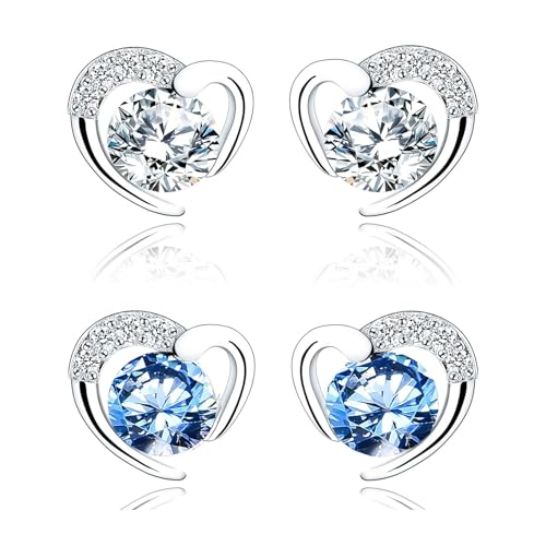 Ohrstecker Silber 925 Klein Ohrringe für Damen Frauen | 2 Paar Sterling Silber Herz Ohrstecker Set mit Zirkonia für Mädchen Geschenke Ohrstecker Silber 925 Klein Ohrringe für Damen Frauen | 2 Paar Sterling Silber Herz Ohrstecker Set mit Zirkonia für Mädchen Geschenke von LYTOPTOP