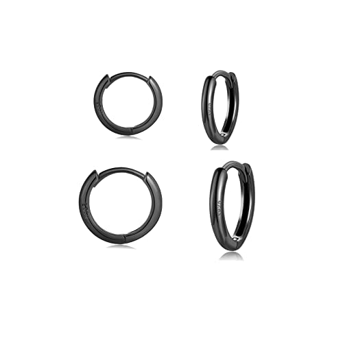 Schwarz Golden Creolen Silber 925 Klein Ohrringe Set für Damen Herren 8/10mm- Klein Huggies Creolen Silber Damen Sterling Silber Pfosten Ohrringe Set Schmuck Geschenke für Damen Herren von LYTOPTOP