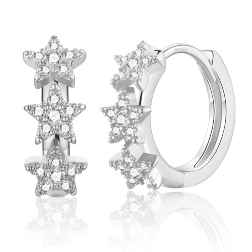 Silber Creolen für Damen Ohrringe Silber 14K Weißgold Plattiert Sterne Creolen mit Zirkonia von LYTOPTOP