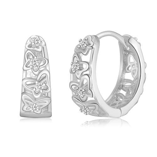 Silber Ohrringe Kleine Creolen Damen Mädchen, Klein Knorpel Huggie Creolen Schmetterling mit Zirkonia 14 mm von LYTOPTOP