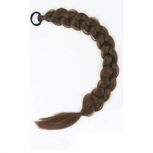 LYVQZPWLRFarbe gestalten, 24 Zoll synthetische lange geflochtene Pferdeschwanz-Haarverlängerungen for Frauen, schwarzbrauner Pferdeschwanz mit Haarseil, Hochtemperaturfaser(W10168) von LYVQZPWLR