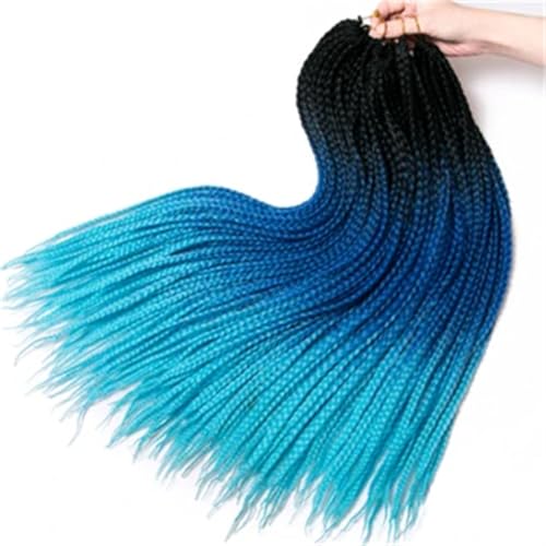 LYVQZPWLRFarbe gestalten, Damen Häkelzöpfe Synthetische 24-Zoll-Boxzöpfe 22 Wurzeln/Stück Flechten Haarverlängerungen Wärmefaserzöpfe(M#Blue,24inches#4PcsLot) von LYVQZPWLR