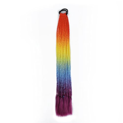 LYVQZPWLRFarbe gestalten, Synthetische geflochtene Pferdeschwanz-Haarverlängerung Regenbogenfarbene Zöpfe Pferdeschwanz mit elastischen Bändern Mädchen-Pferdeschwanz(Q37D4) von LYVQZPWLR