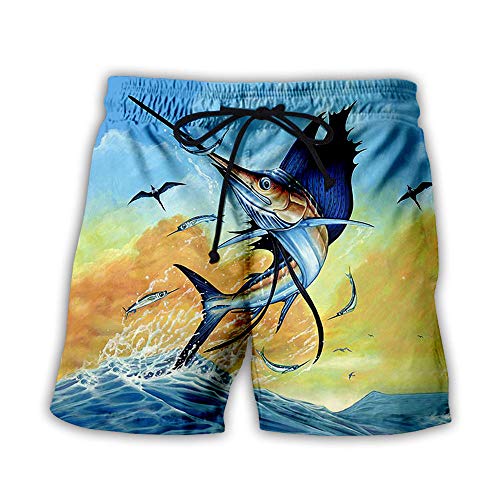 LYWZX Badehose Herren Herren Schwimmen Shorts Herren Schwimmen Trunk 3D Druck Fisch Grafik Lose Schnell Trocknende Sommer Strand Shorts Surfen Trunks Strand Trunk XXL von LYWZX