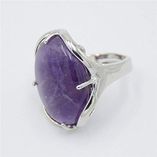 LYWZX Ringe Für Damen Verstellbar Hochzeitsfeier Ringe Frauen Mädchen Geschenke Mode Oval Cabochon Amethysten Klarer Kristallstein Offener Finger Ring-Resizable_Amethysts von LYWZX