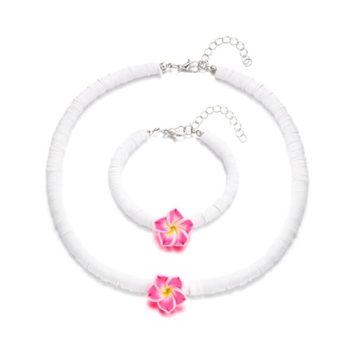 LYXFLHAN Bohemian-Keramikblumen-Schmuck-Set – verstellbare Baumwollseil-Halskette und Armband für Damen, handgefertigtes Sommer-Strand-Accessoire, Geschenk (neutrales Blumendesign), Unified, Keramik von LYXFLHAN