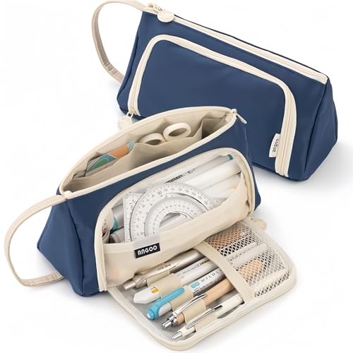 Dreieckige, schlichte und ästhetische Schreibwarenbox aus Segeltuch, tragbare Bleistifttasche mit großer Kapazität, geeignet for den Einsatz im Studentenbüro Für Schulbedarf und Büro(Deep Blue) von LYXYGMV