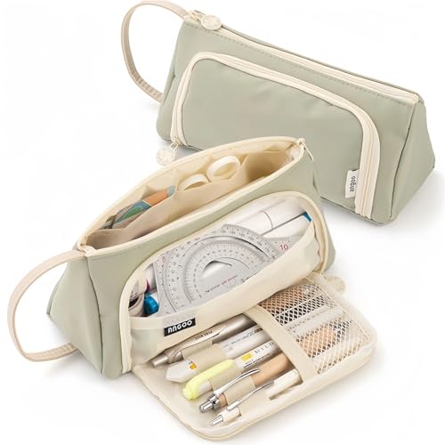 LYXYGMV Dreieckige, Schlichte und ästhetische Schreibwarenbox aus Segeltuch, tragbare Bleistifttasche mit großer Kapazität, geeignet for den Einsatz im Studentenbüro Für Schulbedarf und Büro(Green) von LYXYGMV