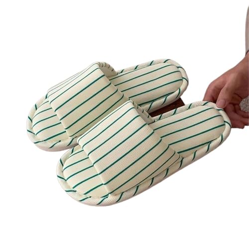 LYXYGMV Frühling und Herbst Baumwollpantoffeln Hausschuhe Warme Plüsch Hausschuhe Leinen rutschfeste Stumme Wohnungen Paar Hausrutschen Für zu Hause(Green,44-45) von LYXYGMV