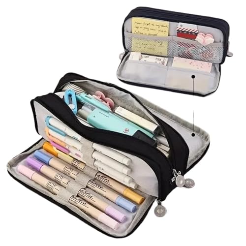 LYXYGMV Große Kapazität Bleistift Fall Schule Multifunktionale Kreative Box Student Canvas Tasche Schreibwaren Nette Kawaii Stift Für Schulbedarf und Büro(Black) von LYXYGMV