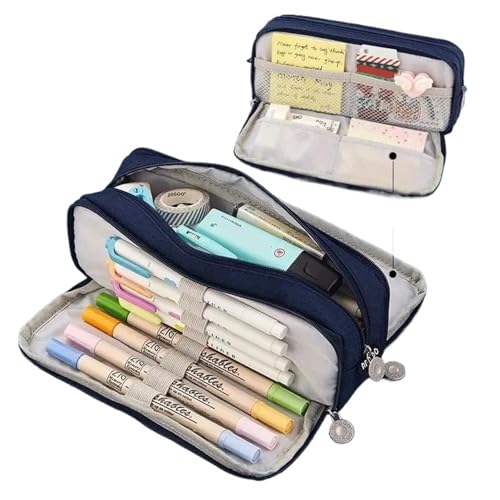 LYXYGMV Große Kapazität Bleistift Fall Schule Multifunktionale Kreative Box Student Canvas Tasche Schreibwaren Nette Kawaii Stift Für Schulbedarf und Büro(Deep Blue) von LYXYGMV