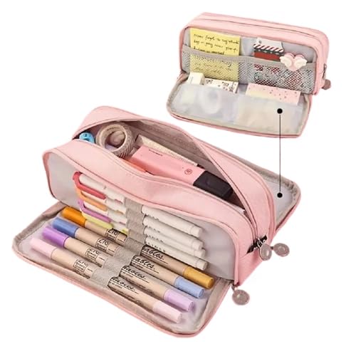 LYXYGMV Große Kapazität Bleistift Fall Schule Multifunktionale Kreative Box Student Canvas Tasche Schreibwaren Nette Kawaii Stift Für Schulbedarf und Büro(Pink) von LYXYGMV