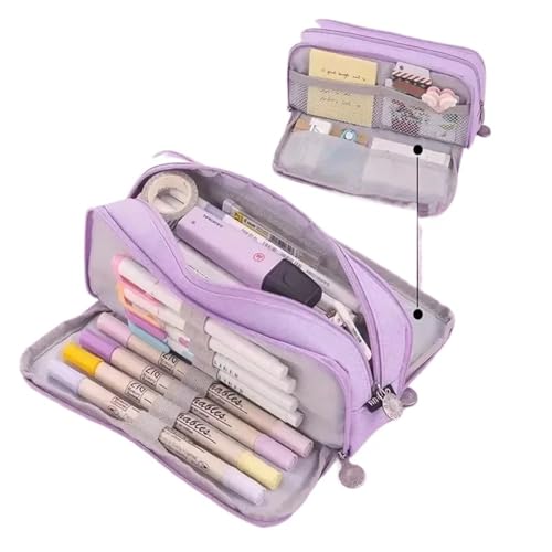 LYXYGMV Große Kapazität Bleistift Fall Schule Multifunktionale Kreative Box Student Canvas Tasche Schreibwaren Nette Kawaii Stift Für Schulbedarf und Büro(Purple) von LYXYGMV