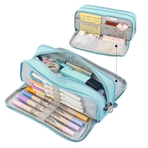 LYXYGMV Große Kapazität Bleistift Fall Schule Multifunktionale Kreative Box Student Leinwand Tasche Schreibwaren Nette Stift Für Schulbedarf und Büro(Blue) von LYXYGMV
