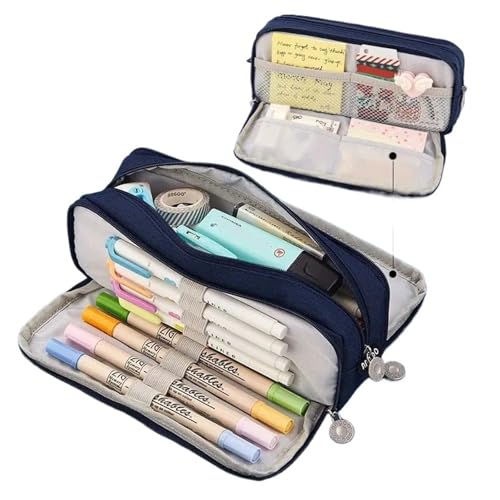 LYXYGMV Große Kapazität Bleistift Fall Schule Multifunktionale Kreative Box Student Leinwand Tasche Schreibwaren Nette Stift Für Schulbedarf und Büro(Deep Blue) von LYXYGMV