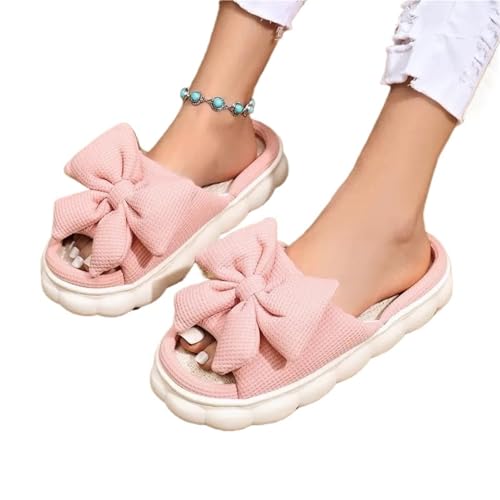 LYXYGMV Leinen Casual Plateau Hausschuhe Damen Home Bowknot Luxus Designer Damenschuhe Wohnungen Elegante Schuhe Schöne Große Größe Für zu Hause(42-43) von LYXYGMV