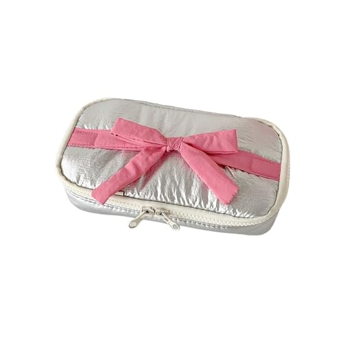 LYXYGMV Stoff Handwerk Bleistift Fall Minimalist Bowknot Buggy Tasche Student Schreibwaren Desktop Lagerung Für Schulbedarf und Büro(Silver) von LYXYGMV